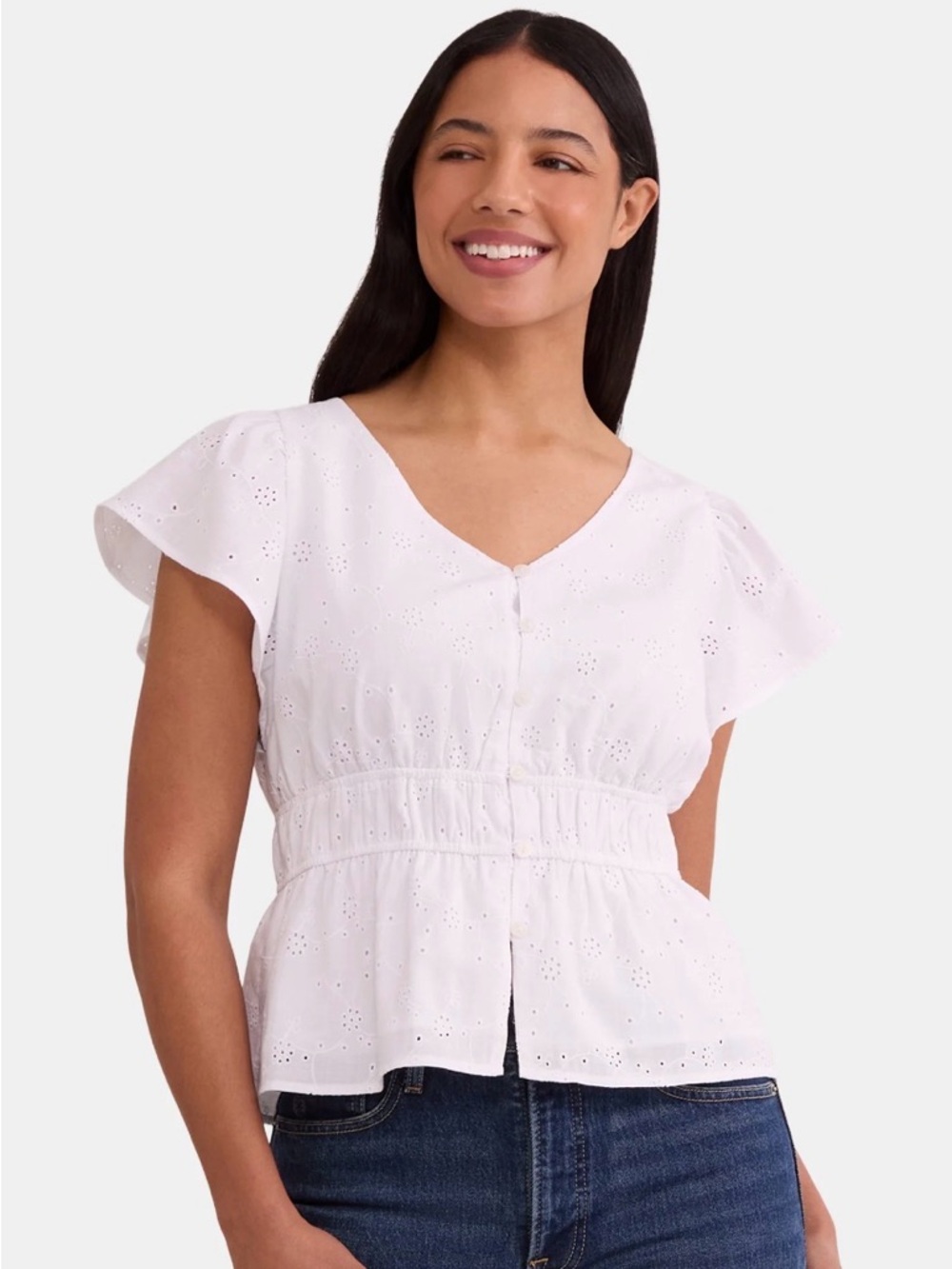 Eyelet peplum blouse
